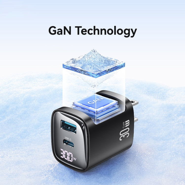 USAMS CC230 30W USB+USB-C / Type-C Dual Port GaN Digital Display Charger, Specifications: US Plug(White)