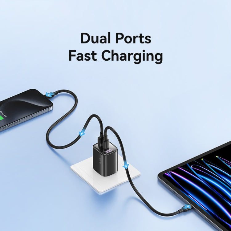USAMS CC230 30W USB+USB-C / Type-C Dual Port GaN Digital Display Charger, Specifications: US Plug(White)