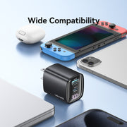 USAMS CC230 30W USB+USB-C / Type-C Dual Port GaN Digital Display Charger, Specifications: US Plug(White)