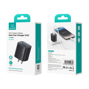 USAMS CC230 30W USB+USB-C / Type-C Dual Port GaN Digital Display Charger, Specifications: US Plug(Black)