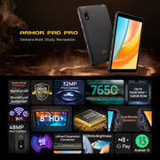 Ulefone Armor Pad Pro Rugged Tablet PC, 8GB+128GB, 8 inch Android 13 MediaTek MT8788 Octa Core 4G Network, EU Plug(Black)