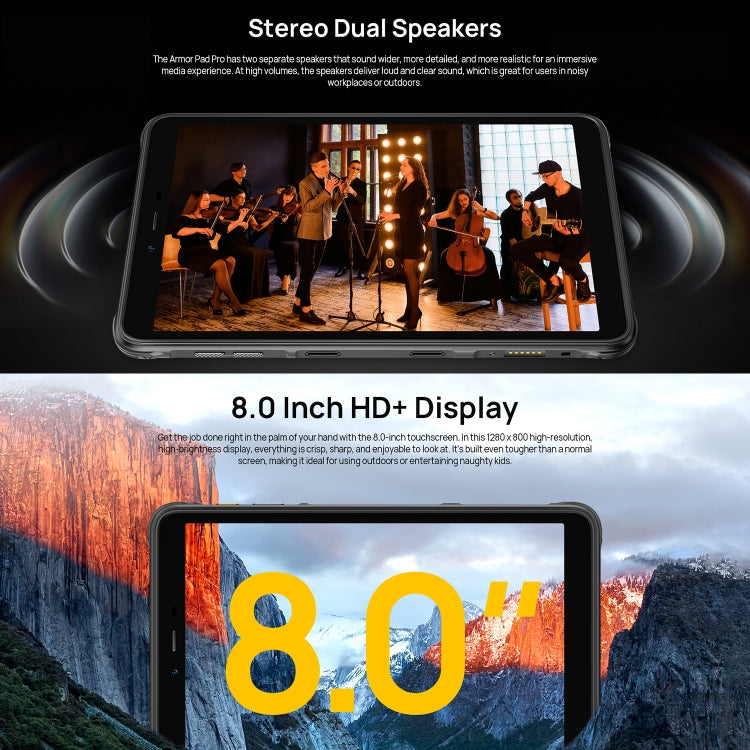 Ulefone Armor Pad Pro Rugged Tablet PC, 8GB+128GB, 8 inch Android 13 MediaTek MT8788 Octa Core 4G Network, EU Plug(Black)