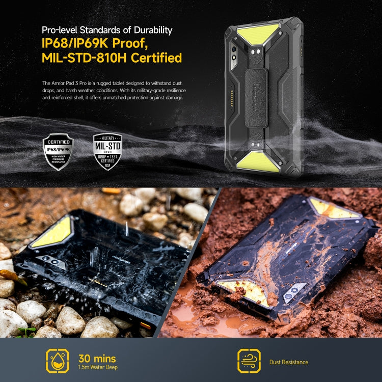 Ulefone Armor Pad 3 Pro Rugged Tablet PC, 8GB+256GB, 10.36 inch Android 13 MediaTek MT8788 Octa Core 4G Network, EU Plug(Black)
