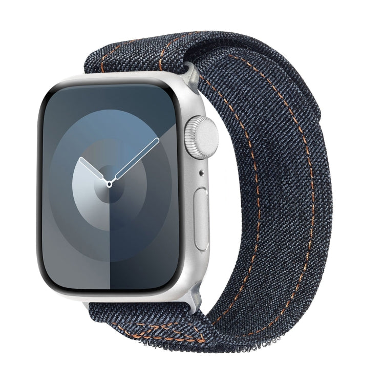 For Apple Watch SE 2023 44mm Cowboy Nylon Hook and Loop Fastener Watch Band(Black)
