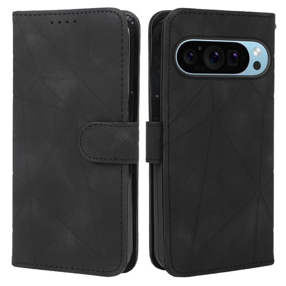 For Google Pixel 9 / 9 Pro Skin Feel Geometric Lines Leather Phone Case(Black)