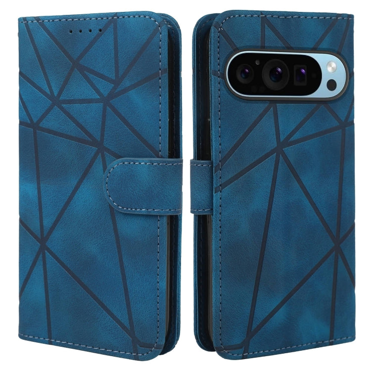 For Google Pixel 9 / 9 Pro Skin Feel Geometric Lines Leather Phone Case(Blue)
