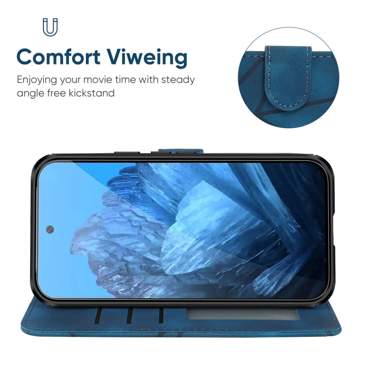 For Google Pixel 9 / 9 Pro Skin Feel Geometric Lines Leather Phone Case(Blue)