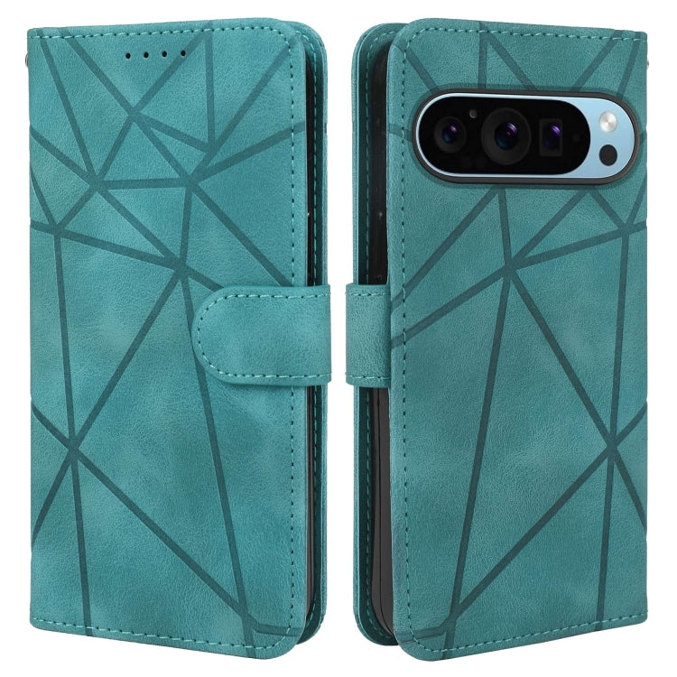 For Google Pixel 9 / 9 Pro Skin Feel Geometric Lines Leather Phone Case(Green)