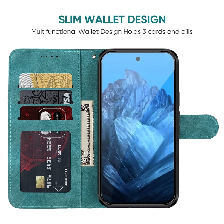 For Google Pixel 9 / 9 Pro Skin Feel Geometric Lines Leather Phone Case(Green)