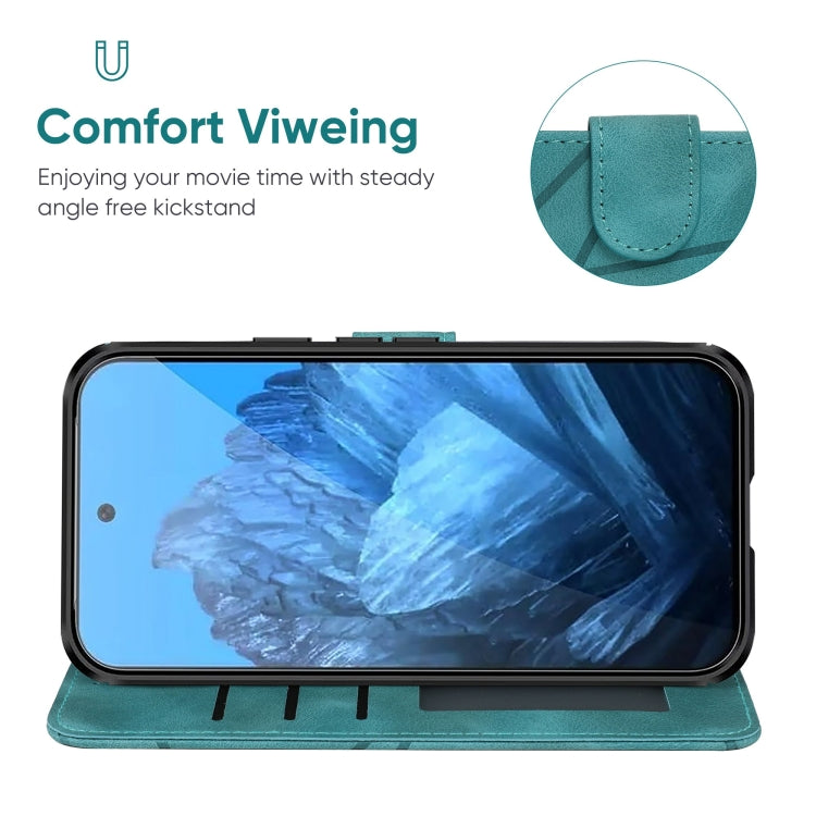 For Google Pixel 9 / 9 Pro Skin Feel Geometric Lines Leather Phone Case(Green)