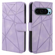 For Google Pixel 9 / 9 Pro Skin Feel Geometric Lines Leather Phone Case(Purple)