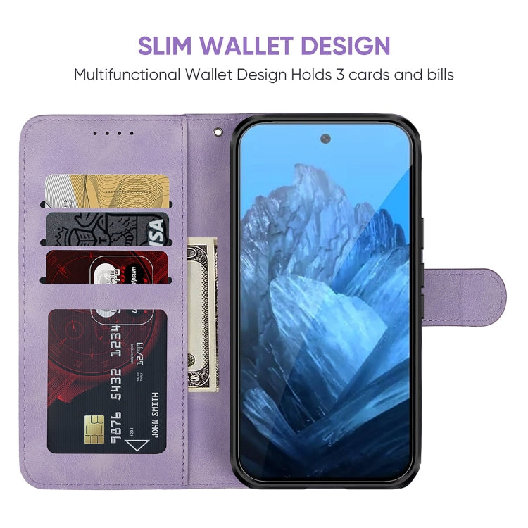 For Google Pixel 9 / 9 Pro Skin Feel Geometric Lines Leather Phone Case(Purple)