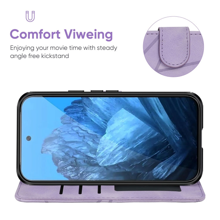 For Google Pixel 9 / 9 Pro Skin Feel Geometric Lines Leather Phone Case(Purple)