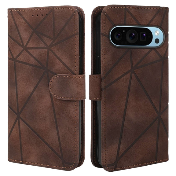 For Google Pixel 9 / 9 Pro Skin Feel Geometric Lines Leather Phone Case(Brown)