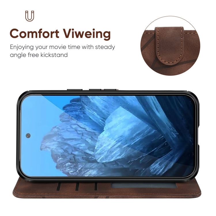 For Google Pixel 9 / 9 Pro Skin Feel Geometric Lines Leather Phone Case(Brown)