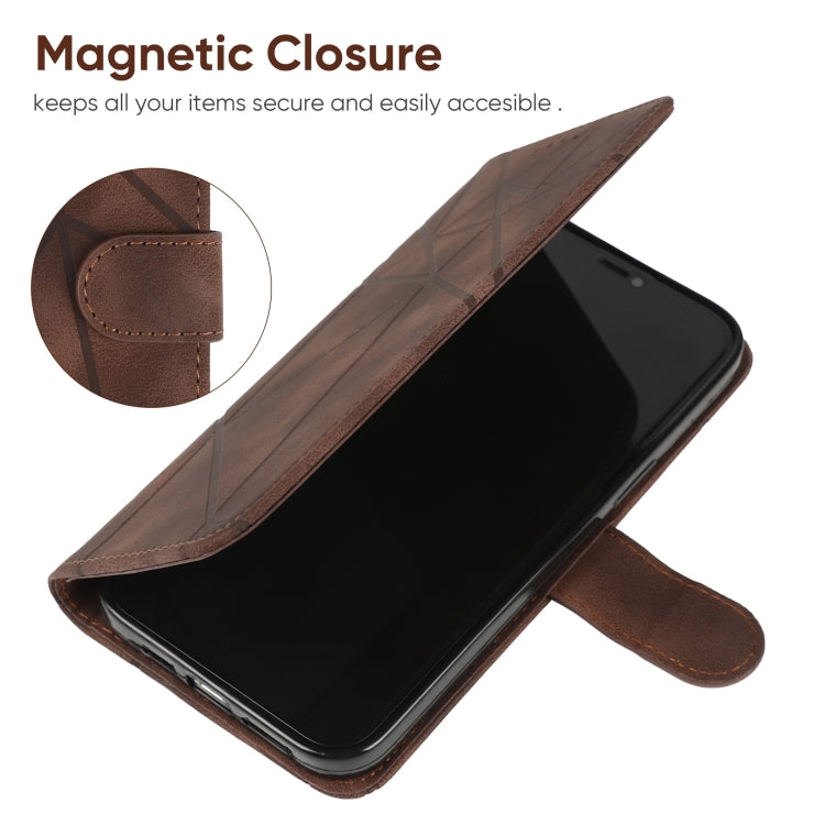 For Google Pixel 9 / 9 Pro Skin Feel Geometric Lines Leather Phone Case(Brown)