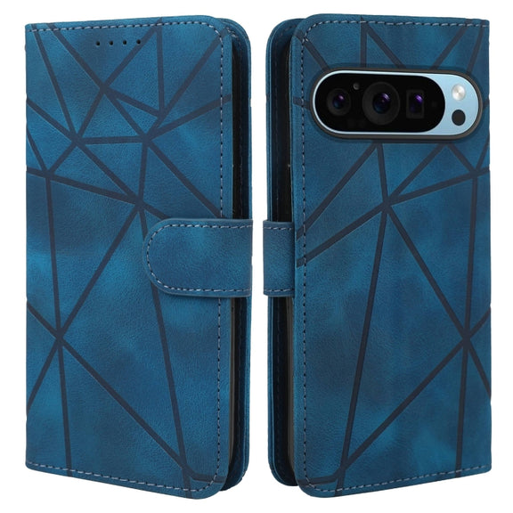 For Google Pixel 9 Pro XL Skin Feel Geometric Lines Leather Phone Case(Blue)