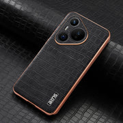 For Huawei Pura 70 AZNS Electroplated Frame Crocodile Texture Full Coverage Phone Case(Black)