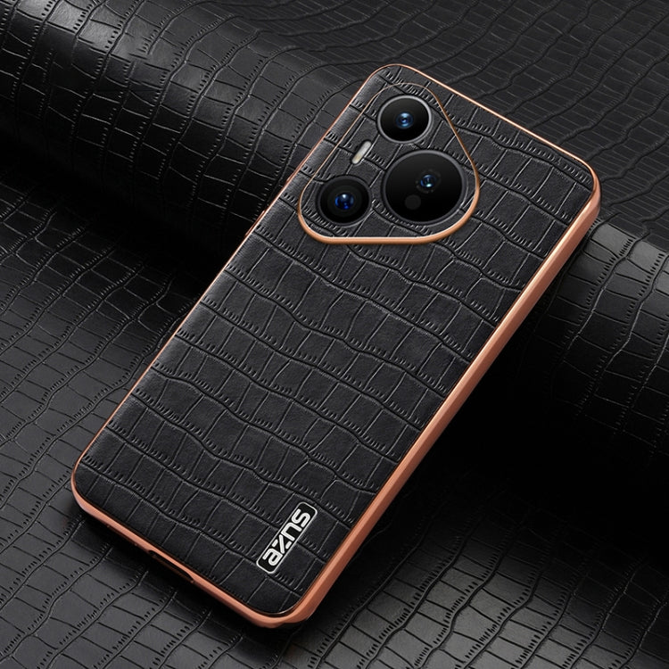 For Huawei Pura 70 AZNS Electroplated Frame Crocodile Texture Full Coverage Phone Case(Black)