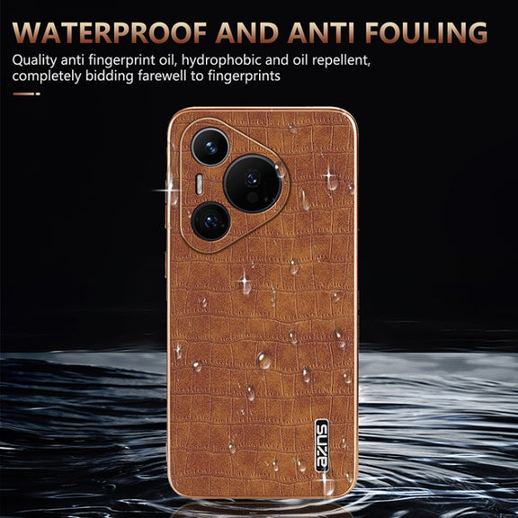 For Huawei Pura 70 AZNS Electroplated Frame Crocodile Texture Full Coverage Phone Case(Black)