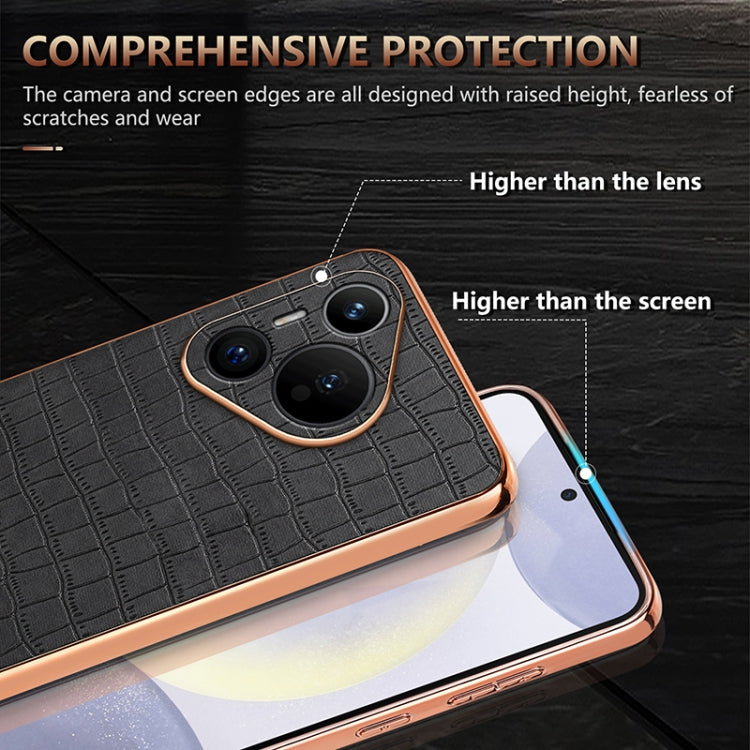 For Huawei Pura 70 AZNS Electroplated Frame Crocodile Texture Full Coverage Phone Case(Brown)