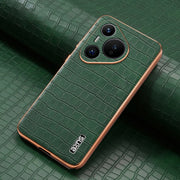 For Huawei Pura 70 AZNS Electroplated Frame Crocodile Texture Full Coverage Phone Case(Green)