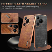 For Huawei Pura 70 AZNS Electroplated Frame Crocodile Texture Full Coverage Phone Case(Green)