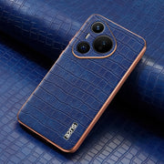 For Huawei Pura 70 AZNS Electroplated Frame Crocodile Texture Full Coverage Phone Case(Blue)