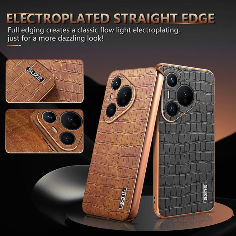 For Huawei Pura 70 AZNS Electroplated Frame Crocodile Texture Full Coverage Phone Case(Blue)