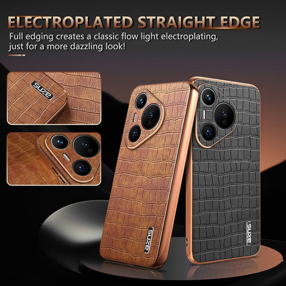 For Huawei Pura 70 AZNS Electroplated Frame Crocodile Texture Full Coverage Phone Case(Blue)