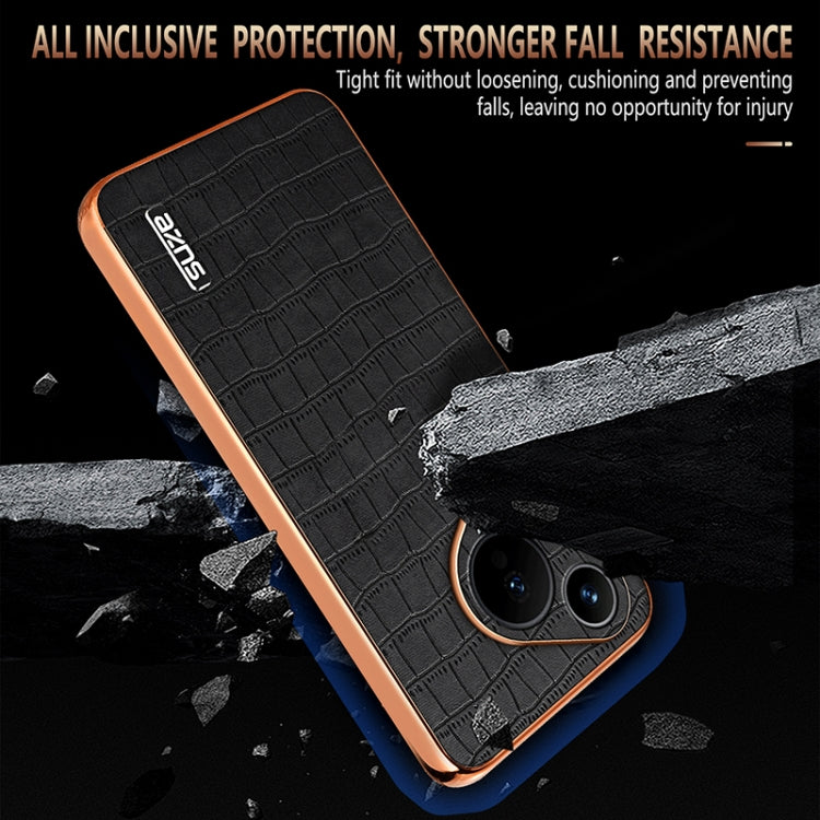 For Huawei Pura 70 AZNS Electroplated Frame Crocodile Texture Full Coverage Phone Case(Blue)