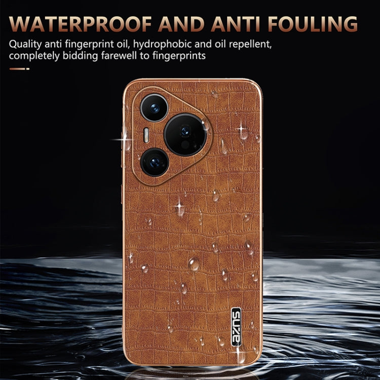 For Huawei Pura 70 AZNS Electroplated Frame Crocodile Texture Full Coverage Phone Case(Blue)