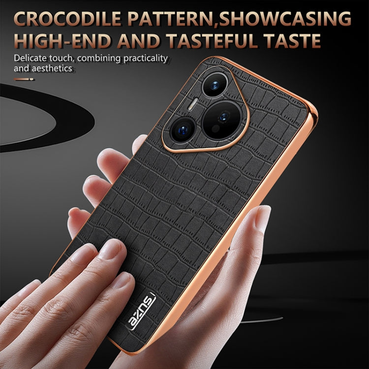 For Huawei Pura 70 AZNS Electroplated Frame Crocodile Texture Full Coverage Phone Case(Blue)