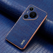 For Huawei Pura 70 Pro / 70 Pro+ AZNS Electroplated Frame Crocodile Texture Full Coverage Phone Case(Blue)