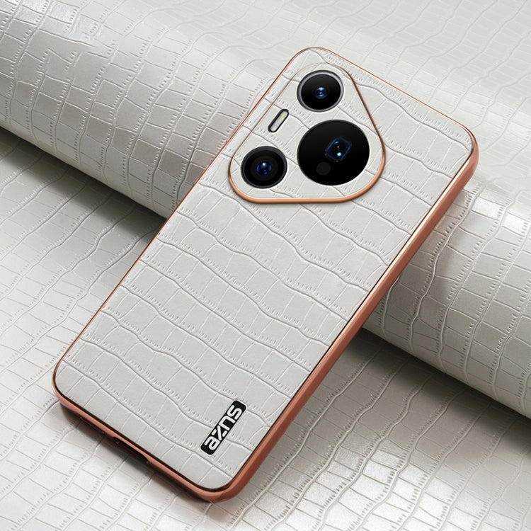 For Huawei Pura 70 Pro / 70 Pro+ AZNS Electroplated Frame Crocodile Texture Full Coverage Phone Case(White)