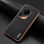 For Huawei Pura 70 Ultra AZNS Electroplated Frame Crocodile Texture Full Coverage Phone Case(Black)