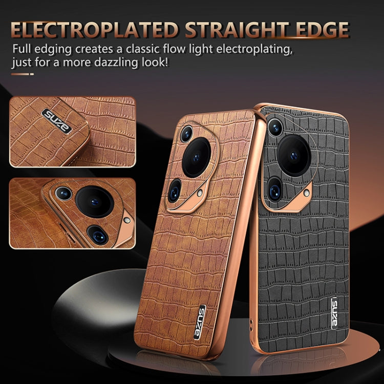 For Huawei Pura 70 Ultra AZNS Electroplated Frame Crocodile Texture Full Coverage Phone Case(Black)