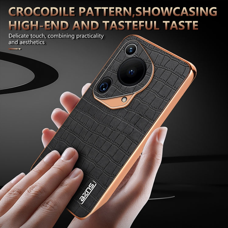 For Huawei Pura 70 Ultra AZNS Electroplated Frame Crocodile Texture Full Coverage Phone Case(Black)