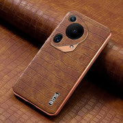 For Huawei Pura 70 Ultra AZNS Electroplated Frame Crocodile Texture Full Coverage Phone Case(Brown)