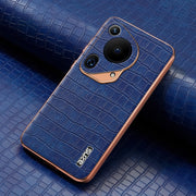 For Huawei Pura 70 Ultra AZNS Electroplated Frame Crocodile Texture Full Coverage Phone Case(Blue)