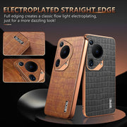 For Huawei Pura 70 Ultra AZNS Electroplated Frame Crocodile Texture Full Coverage Phone Case(Blue)