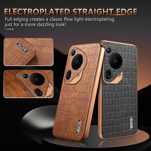 For Huawei Pura 70 Ultra AZNS Electroplated Frame Crocodile Texture Full Coverage Phone Case(Blue)