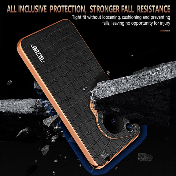 For Huawei Pura 70 Ultra AZNS Electroplated Frame Crocodile Texture Full Coverage Phone Case(Blue)
