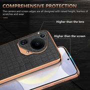 For Huawei Pura 70 Ultra AZNS Electroplated Frame Crocodile Texture Full Coverage Phone Case(Blue)