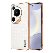 For Huawei Pura 70 Ultra AZNS Electroplated Frame Crocodile Texture Full Coverage Phone Case(White)