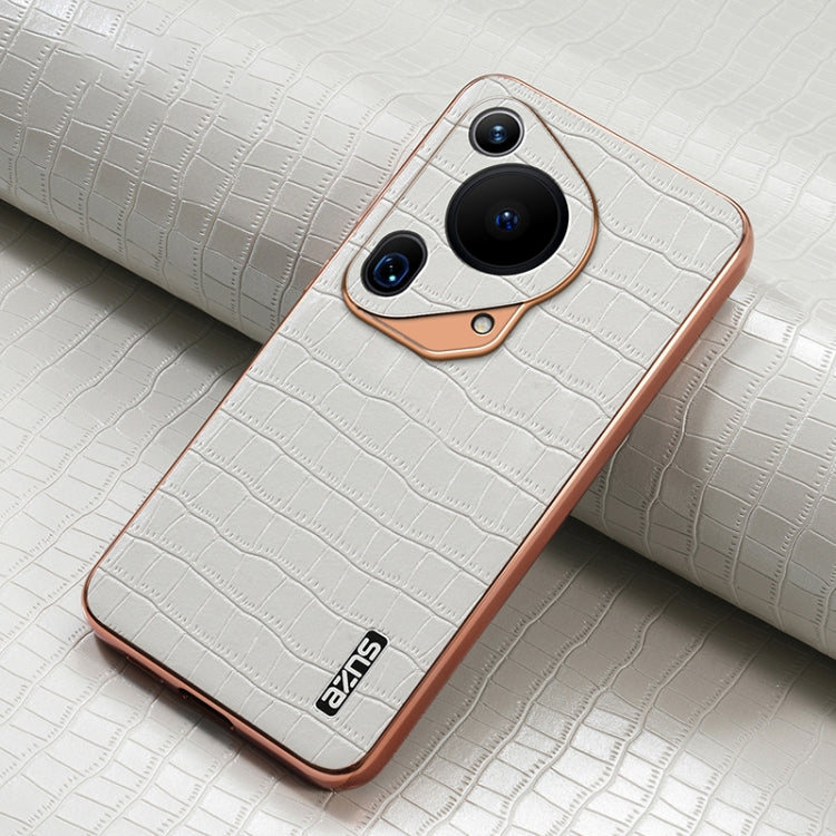 For Huawei Pura 70 Ultra AZNS Electroplated Frame Crocodile Texture Full Coverage Phone Case(White)