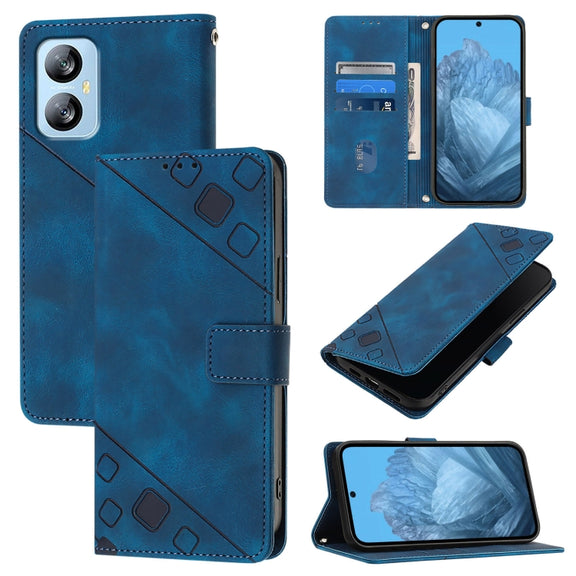 For Blackview A52 Skin Feel Embossed Leather Phone Case(Blue)