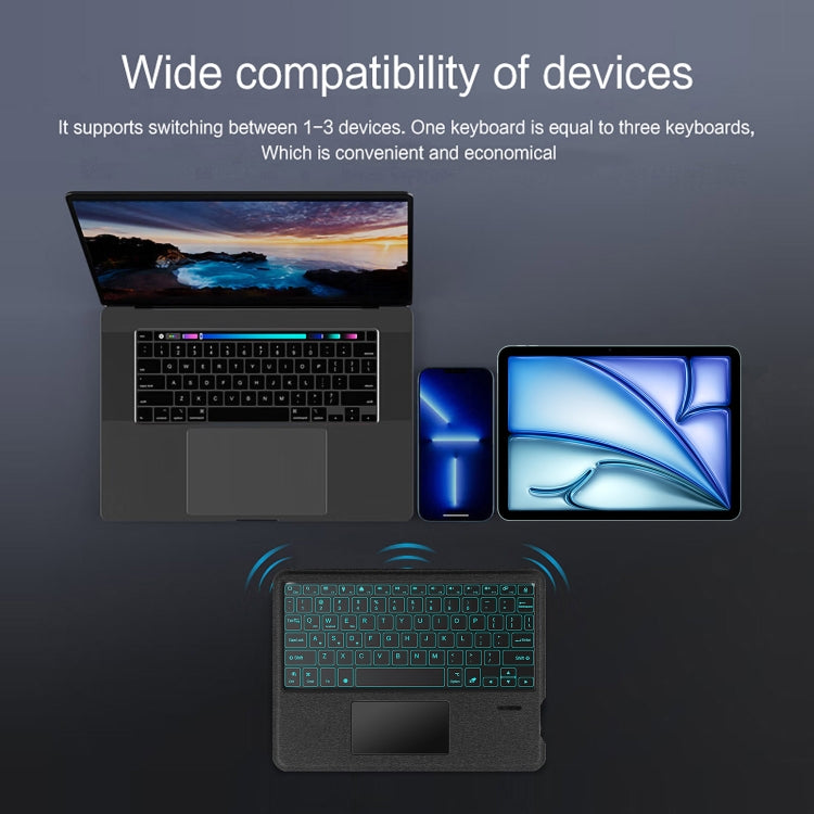 For iPad 10.2 2021 Intelligent Detachable Touch Bluetooth Keyboard Leather Tablet Case with Backlight/Pen Slot(Black)