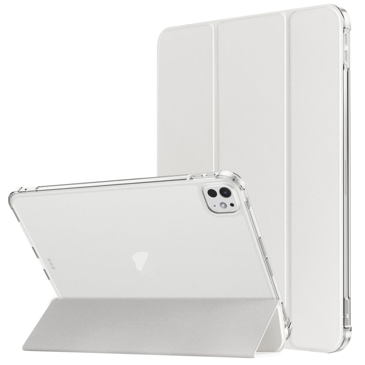 For iPad Pro 11 2024 Tri-fold Holder TPU Cover Frosted Leather Smart Tablet Case withh Pen Slot(Grey)