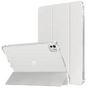 For iPad Pro 11 2024 Tri-fold Holder TPU Cover Frosted Leather Smart Tablet Case withh Pen Slot(Grey)